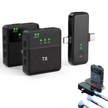 Imagem de Microfone de lapela sem fio para câmera iPhone Android, microfone de clipe duplo com cancelamento de ruído, microfone Plug & Play para YouTube, entrevista, podcast, transmissão ao vivo, vlogging (1 a