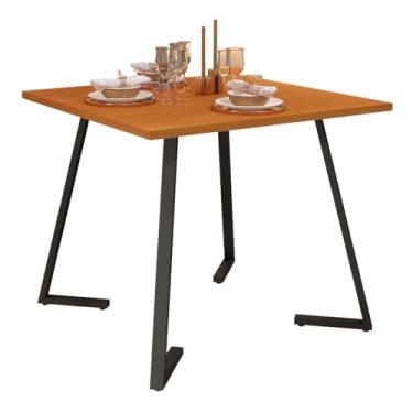 Imagem de Mesa de Jantar Industrial 80x80 4 Lugares com Tampo em MDF e Pés de Aço (Preto/Nature)