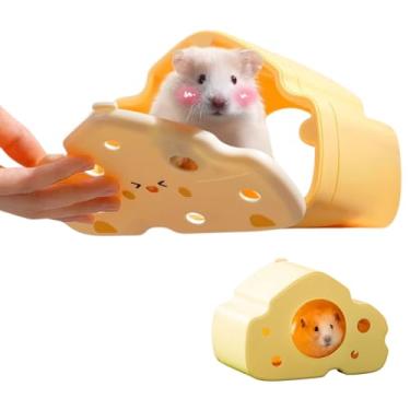 Imagem de Copfeu Esconderijo de hamster com tampa magnética flip-top, esconderijo fofo em forma de queijo, linda cabana de refúgio de habitat de animais pequenos para hamsters sírios, planadores de açúcar