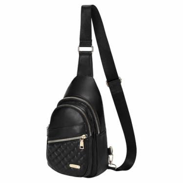 Imagem de DTGN Bolsas Sling para mulheres e homens - Mochila transversal pequena - Bolsa feminina de couro PU bolsas casuais para viagens, Preto, Casual