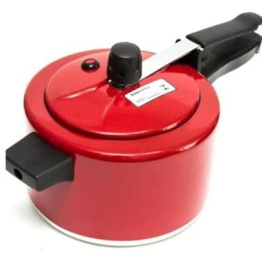 Imagem de Panela de Pressão Antiaderente Alumínio 2,5 Litros/Tampa Segura e Válvula de Segurança Reforçada/Cozimento Rápido e Uniforme/Panela de Pressão com Design Premium (Vermelha)