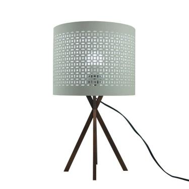 Imagem de Abajur de Mesa Base Madeira Cobre e Cúpula Renda Bege