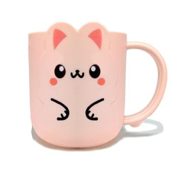 Imagem de Caneca para Criança Gato Rosa fofa Plástico Escola 360ml Xicara Infantil Resistente