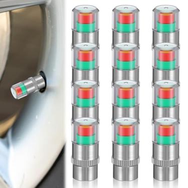 Imagem de MBAIYO 12 peças de tampas de haste de válvula de monitor de pressão de pneu de carro, indicador de sensor de pressão de pneu de alerta ocular de 3 cores, 2,4 bar 36psi tampas de monitoramento de