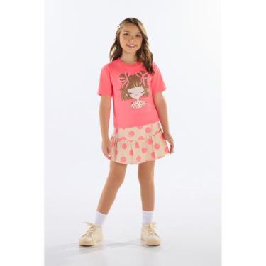 Imagem de Conjunto com Blusa e Saia de Bolinhas Quimby, Rosa, 14