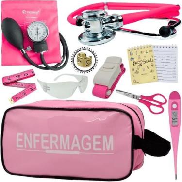 Imagem de Kit Enfermagem Aparelho de Pressão Estetoscópio Estágio Incoterm, Rosa