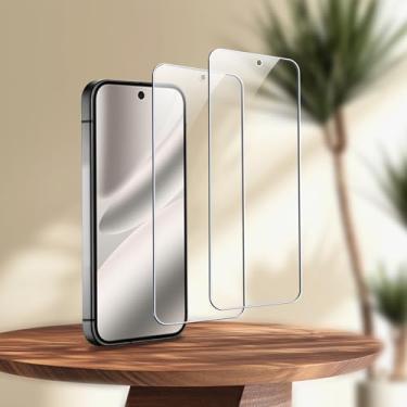 Imagem de Pacote com 2 películas de vidro temperado para Google Pixel 9 Pro/Pixel 10 Pro, dureza 9H, transparente, antiarranhões, sem bolhas
