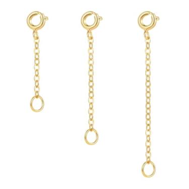Imagem de Extensores de colar de 3 peças, extensores de corrente banhados a ouro 18 k para colares, pulseira de colares de ouro, extensor de tornozeleira para fazer joias femininas, extensões de 5 cm, 10 cm, 15