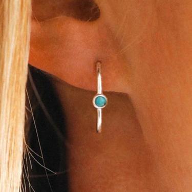 Imagem de Brincos de pedra azul minimalistas para mulheres, lindas joias de noivado, 2.5cm, Latão, azul