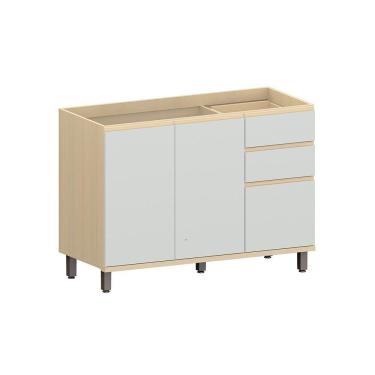 Imagem de Balcão Cozinha Pia 120cm 3 Pt E 2 Gav S/ Tampo Aura Luciane Carvalho/cinza Cristal