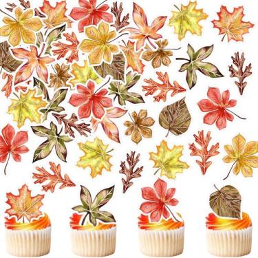 Imagem de 50pcs Edible Maple Leaves Cupcake Toppers Autumn Theme Baby Shower Baby Boy Decorations Maple Leaves Birthday Decorations Cupcake Picks Gender Reveal Suplies (orange 3)