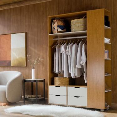 Imagem de Guarda-roupa Organizador: 4 Gavetas, Varão e Prateleiras para um Espaço Impecável (Nature Off)