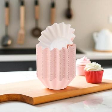 Imagem de Generic 50 peças de forros de cupcake em forma de flor de crisântemo copos de cozimento descartáveis revestidos de papel rosa 4,5 x 3 cm