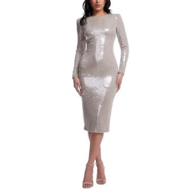 Imagem de Dress the Population Vestido midi colado ao corpo Emmalyn feminino, Pérola escura, G