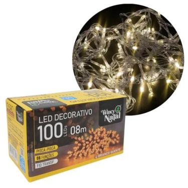 Imagem de Pisca LED Branco Quente Sequencial 100 Lâmpadas 8 Funções Fio Transpar