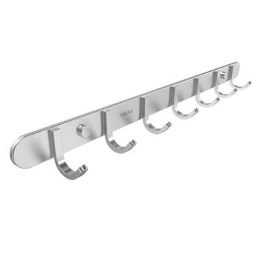 Imagem de Cabide de parede NHENY com 7 ganchos, trilho de fácil instalação para quarto, banheiro, hall de entrada, escritório, à prova de ferrugem e água (aço inoxidável escovado níquel)