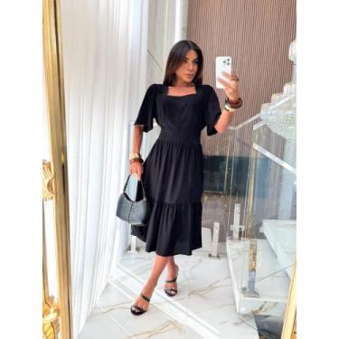 Imagem de Vestido midi liso elegante luxo manga curta flare natal ano novo prima