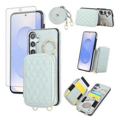 Imagem de Asuwish Capa de celular para Samsung Galaxy S25 FE 5G carteira com zíper capa celular com anel protetor de tela, compartimento para cartão de crédito, alça transversal cordão S 25 EF S25FE 25S 25FE