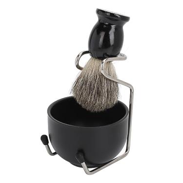 Imagem de Conjunto de escova de barba para homens, suporte de espuma, tigela, escova de barba, kit para barbearia, salão de casa, metal, composto de madeira, resistente à ferrugem
