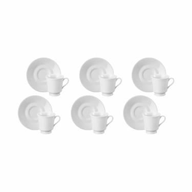 Imagem de Estojo com 6 Xícaras de de Chá com Pires. Modelo Redondo Itamaraty. Branca. Fabricado pela Porcelana Schmidt.