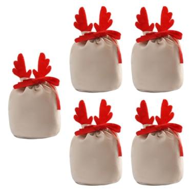 Imagem de Fenteer Conjunto de 5 Sacolas de Presente Natalinas com Cordão, Brinquedos para Brincar, Sacolas Multifuncionais para Embalar Presentes e Lembrancinhas de, Saco de Café, Red Antlers S