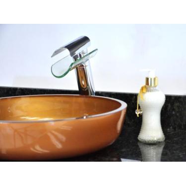 Imagem de Cuba de Vidro Redonda Achatada 43cm Bolonha - EKASA, Dourado Real