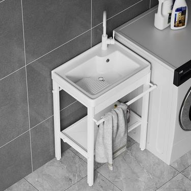 Imagem de Pia De Banheiro Autônoma Com Pernas De Metal Em Aço Inoxidável, Suporte Preto, Prateleira De Armazenamento, Pias Com Escorredor, Cano De água, Válvula De ângulo, Ad, One Color, 50 * 36.5