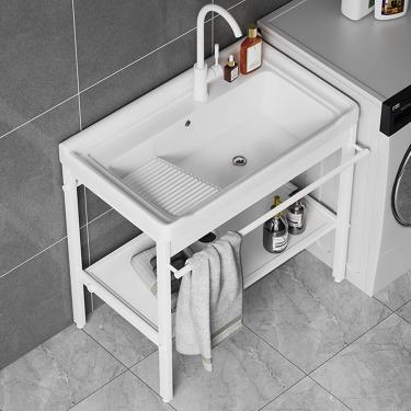 Imagem de Pia De Banheiro Autônoma Com Pernas De Metal Em Aço Inoxidável, Suporte Preto, Prateleira De Armazenamento, Pias Com Escorredor, Cano De água, Válvula De ângulo, Ad, One Color, 81 * 48