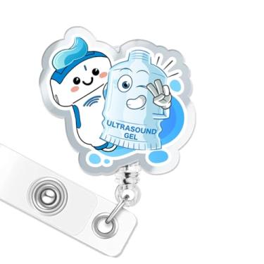 Imagem de Carretel de crachá de ultrassom engraçado, suporte de crachá de presente de ultrassonografia fofo retrátil com clipe de identificação para ultrassonografista, tecnólogo de ultrassom, enfermeira médica