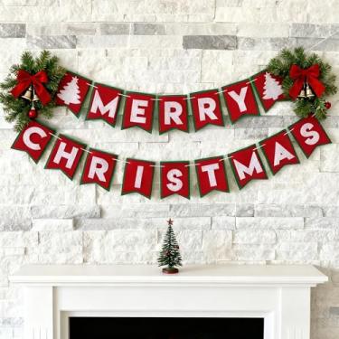 Imagem de Guirlanda de feltro Feliz Natal, 17 x 12 cm cada peça, 2 m x 2, decorações internas, faixa para decorações de Natal em ambientes internos, decoração de lareira para festa de escritório em casa