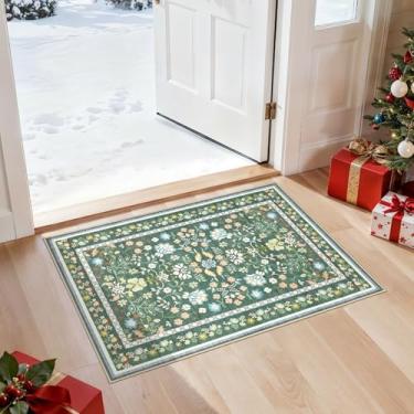 Imagem de UERMEI Tapete de porta Tapete de entrada: Tapete de área lavável 2x3 Boho Floral Pequeno Tapete - Tapete de Pelo Baixo Antiderrapante para Entrada Cozinha Porta da Frente Banheiro Entrada Quarto de