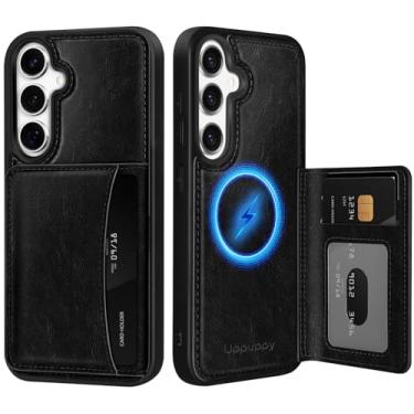 Imagem de Uppuppy Capa para Samsung Galaxy S25 Plus/S24 Plus com carteira - Compatível com MagSafe Cute Women Girls Couro Estético Titular Cartão de Crédito Capa de Telefone para S25Plus/S24Plus, Preta