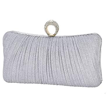 Imagem de Bolsa clutch feminina prata plus glitter plissada para festa de casamento nupcial com anel de strass