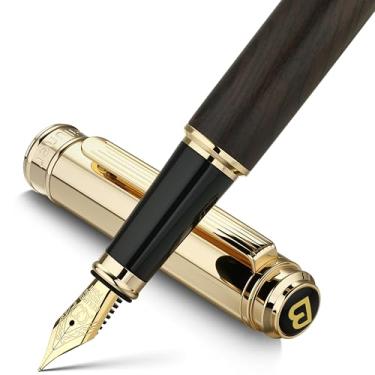 Imagem de BEILUNER Caneta-tinteiro 316, deslumbrante madeira preta luxuosa, ponta dourada 24K (fina), lindo acabamento em ouro 24K, conversor de tinta, presente chique para homens e mulheres - elegante