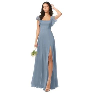Imagem de Vestido de dama de honra Oisslec A Line Dusty Blue Chiffon Long US14