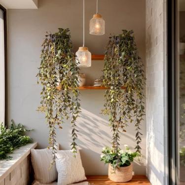 Imagem de Yarmare Planta artificial pendurada, 2 peças, planta sintética, videira de hera, trepadeiras falsas de eucalipto, vegetação em vaso para parede, sala de estar, prateleira, escritório, banheiro