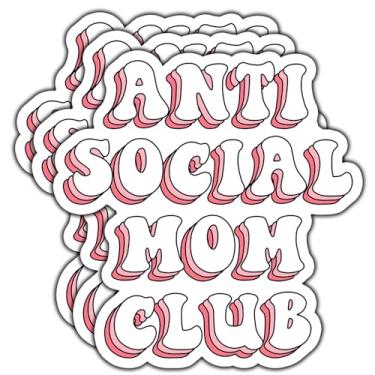 Imagem de (3 peças) Adesivo Anti Social Mom Club, presentes engraçados para mamãe, citação motivacional, adesivos de vinil à prova d'água para livros, laptops, telefone, garrafas de água, copo copo Kindle