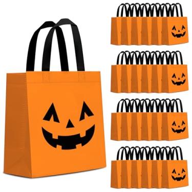 Imagem de KERINGO 24 peças de sacos de doces de Halloween, reutilizáveis, não tecidos, sacolas de presente de abóbora com alças a granel para lembrancinhas temáticas de Halloween