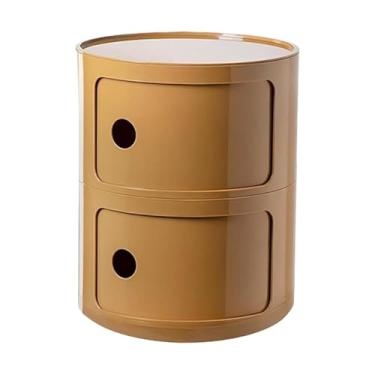 Imagem de Armário de armazenamento multifuncional, mesa de cabeceira com portas de correr, mesa de cabeceira redonda com gavetas, adequado para sala de estar e quarto, espaço pequeno (tamanho: 2 camadas, cor