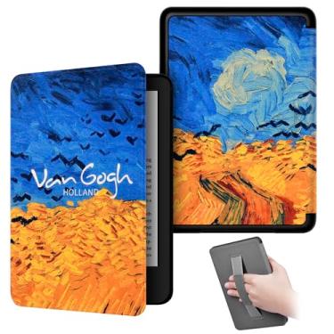 Imagem de Akacy Capa com padrão pintado com alça para o novo Kindle de 6 polegadas (11ª geração - versão 2024/2022) - capa leve de couro PU com hibernar/despertar automático para e-reader Kindle 11ª geração