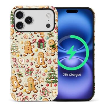 Imagem de Yuning419 Capa compatível com iPhone 17 Pro Max [compatível com MagSafe] Capa rígida híbrida de 2 camadas, capa magnética protetora à prova de choque, doce de biscoito de gengibre de Natal