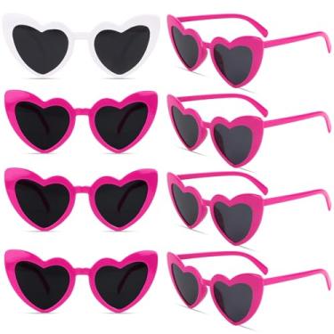 Imagem de AMCAMI 8 pares de óculos de sol de despedida de solteira em forma de coração, decorações de festa, presentes de dama de honra, mulheres, meninas, Branco e rosa choque, Medium