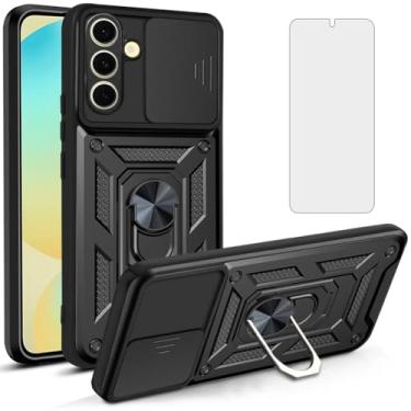 Imagem de Asuwish Capa de telefone para Samsung Galaxy S24 FE 5G com capa de câmera deslizante e protetor de tela de vidro temperado suporte rígido anel híbrido acessórios de celular S 24 EF S24FE 24S mulheres