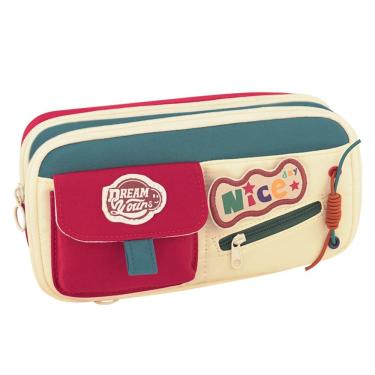 Imagem de Estojo de lápis vintage retrô de grande capacidade para canetas escolares