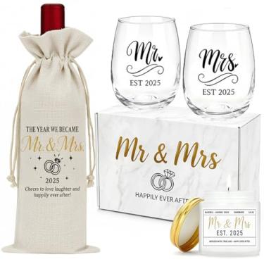 Imagem de Presentes de casamento para casais 2025 Mr and Mrs EST 2025 Gifts for Bride to Be Engagement Bridal Shower Gift Set Unique Just Engaged Gift Ideas for Her Him Bride Men Future Mr and Mrs Best Friend