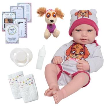 Imagem de Boneca Reborn Bebê Recém Nascida Olhos Azuis Pode Dar Banho - Cegonha 