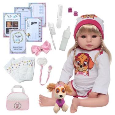 Imagem de Boneca Reborn 100% Silicone Loira Pode Banho Kit Itens - Cegonha Rebor