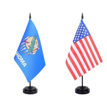 Imagem de JBSJBS EUA Oklahoma Desk Flag 30.5 cm Solid Pole Deluxe Set US Oklahoma Flags Banner Mini Pequenas Bandeiras de Mesa de Escritório do Estado Americano com Base de Suporte Preto Decorações de Mesa