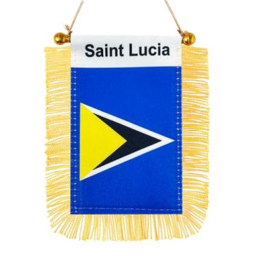 Imagem de JBSJBS Bandeira pendurada de Santa Lúcia mini bandeiras de janela de carro de Santa Lúcia bandeiras de espelho retrovisor decoração bandeiras de Santa Lúcia com ventosa com franjas douradas dupla face