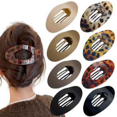 Imagem de Rauimour 8 peças de grampos de cabelo planos para mulheres e meninas, prendedores de cabelo grandes e fortes para acessórios de estilo deitado, elegante, 11 cm, cor leopardo neutro fosco médio (Oval)